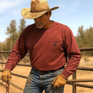 Dickies Mens Long Sleeve Pocket T Shirt XL Maroon 100 % Cotton